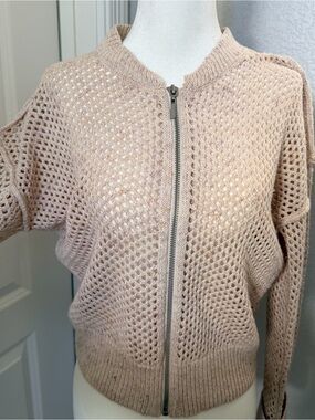 Pilcro Blush Open Knit Zip Cardigan